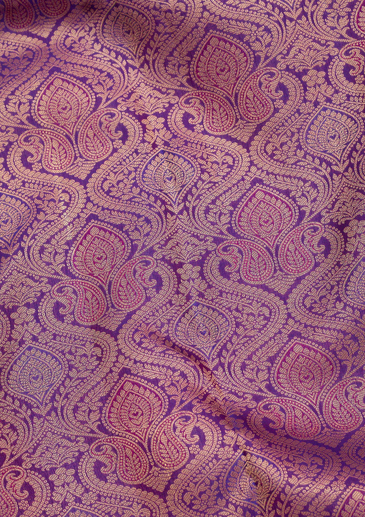 Purple Silk Jaal Saree With Matching Blouse Piece