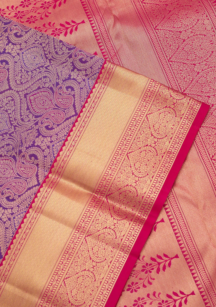 Purple Silk Jaal Saree With Matching Blouse Piece