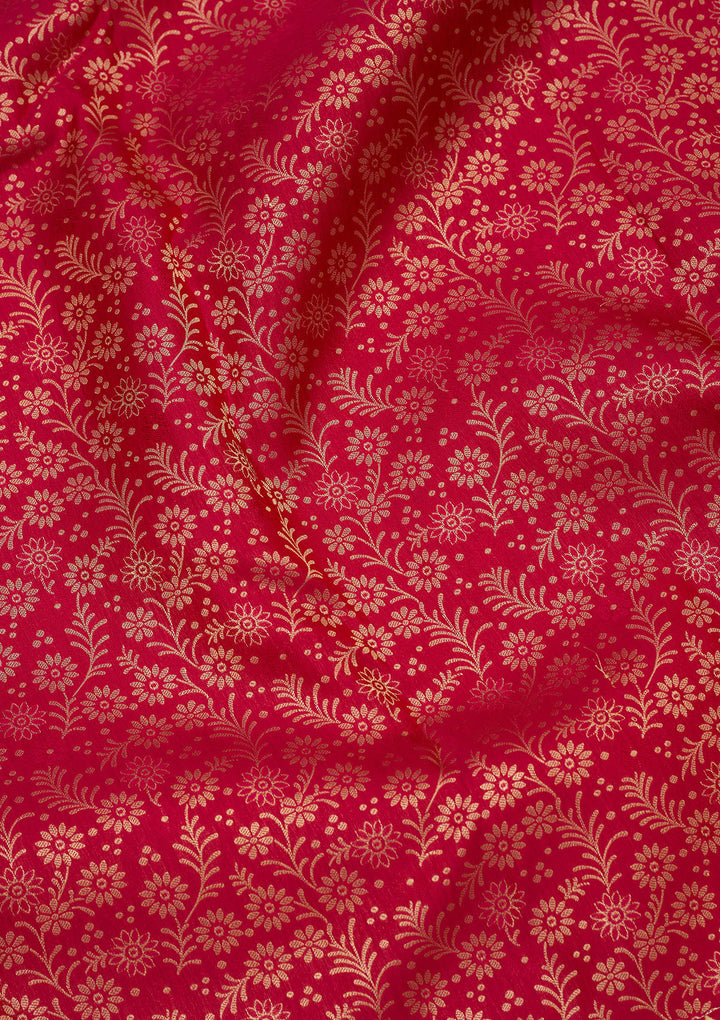Rani Pink Pure Silk Jaal Zariwork Saree With Matching Blouse Piece