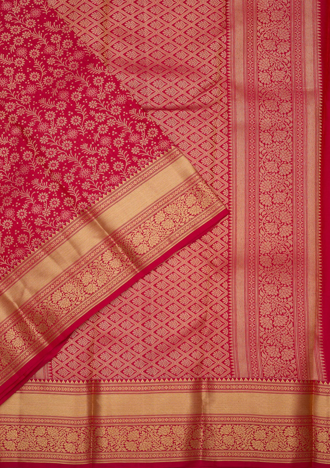 Rani Pink Pure Silk Jaal Zariwork Saree With Matching Blouse Piece