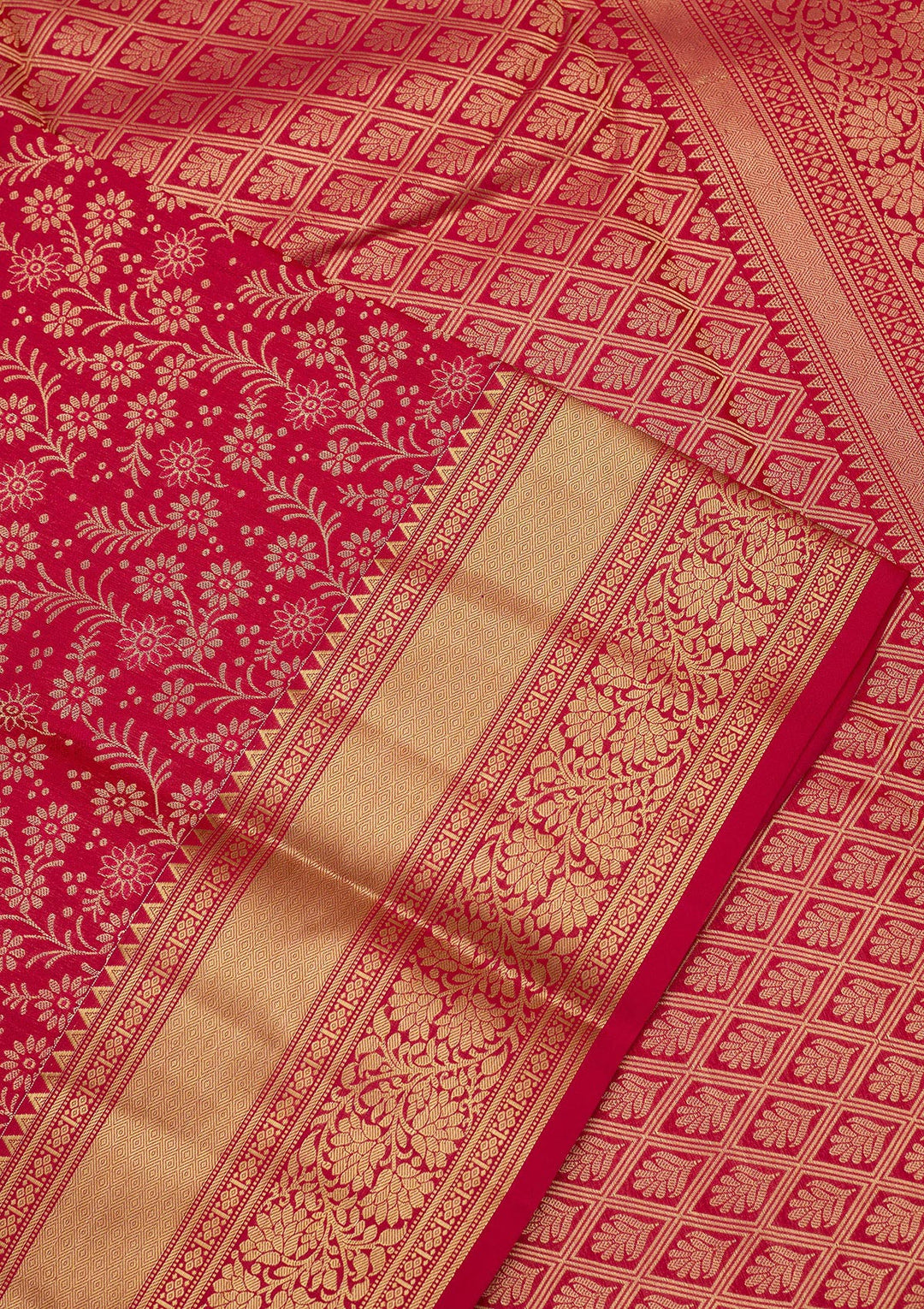 Rani Pink Pure Silk Jaal Zariwork Saree With Matching Blouse Piece