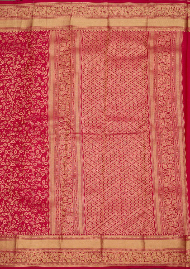 Rani Pink Pure Silk Jaal Zariwork Saree With Matching Blouse Piece