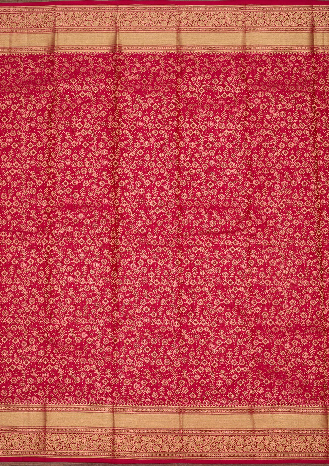 Rani Pink Pure Silk Jaal Zariwork Saree With Matching Blouse Piece