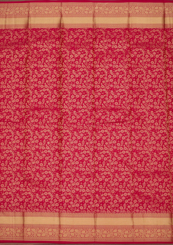 Rani Pink Pure Silk Jaal Zariwork Saree With Matching Blouse Piece