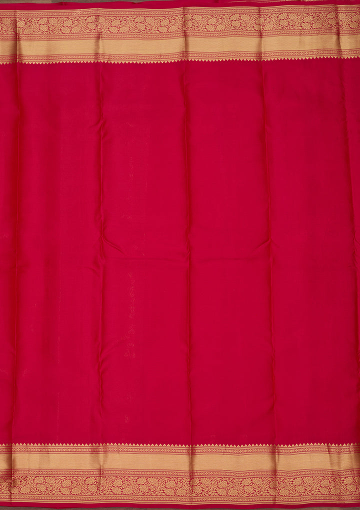 Rani Pink Pure Silk Jaal Zariwork Saree With Matching Blouse Piece