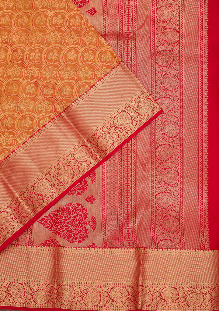 Mustard Silk Jaal Gold Zariwork Saree With Matching Blouse Piece