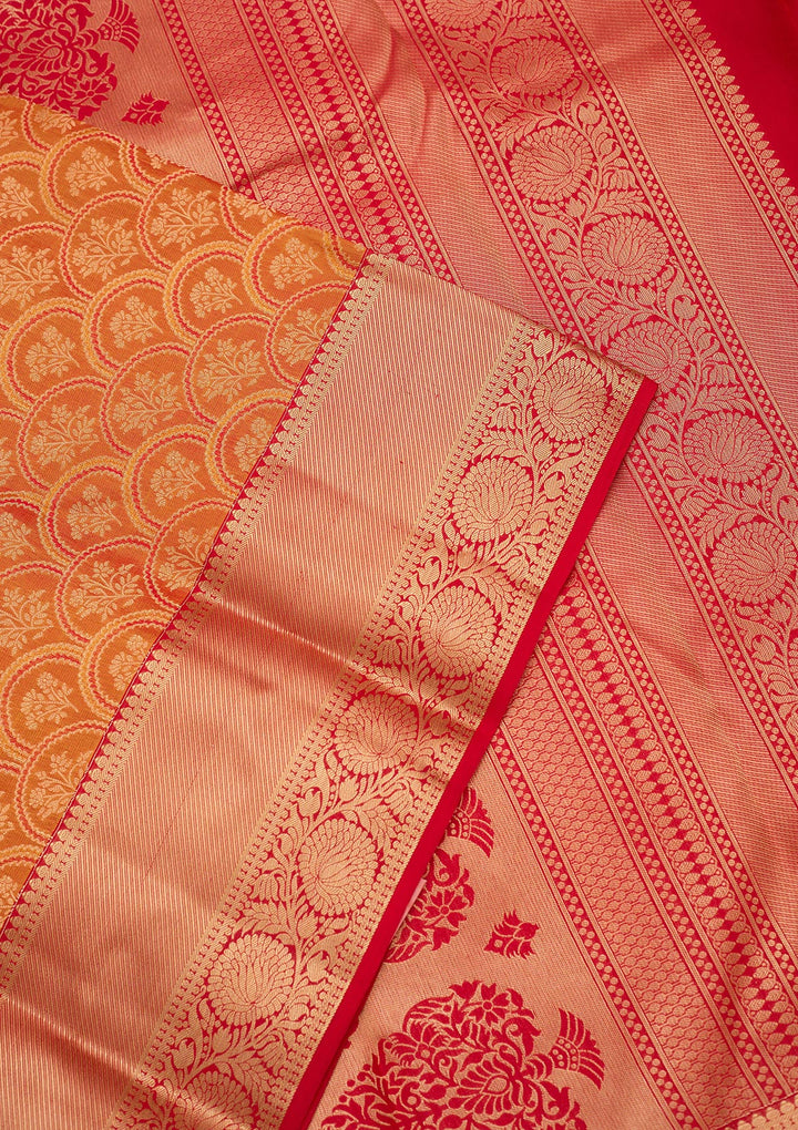 Mustard Silk Jaal Gold Zariwork Saree With Matching Blouse Piece