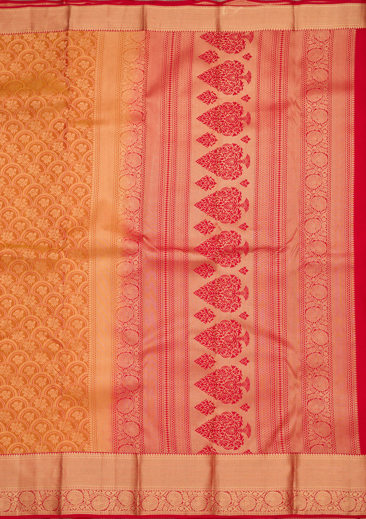 Mustard Silk Jaal Gold Zariwork Saree With Matching Blouse Piece