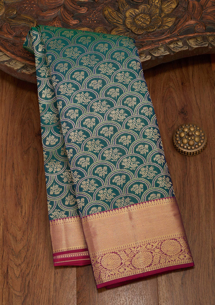 Rama Green Silk Jaal Saree With Matching Blouse Piece