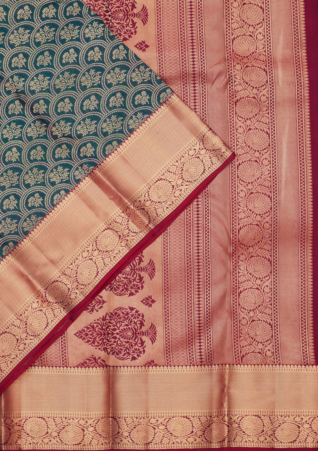 Rama Green Silk Jaal Saree With Matching Blouse Piece