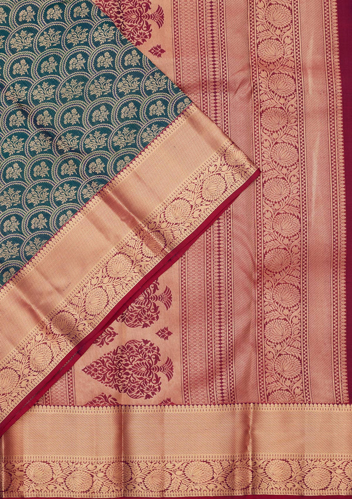 Rama Green Silk Jaal Saree With Matching Blouse Piece