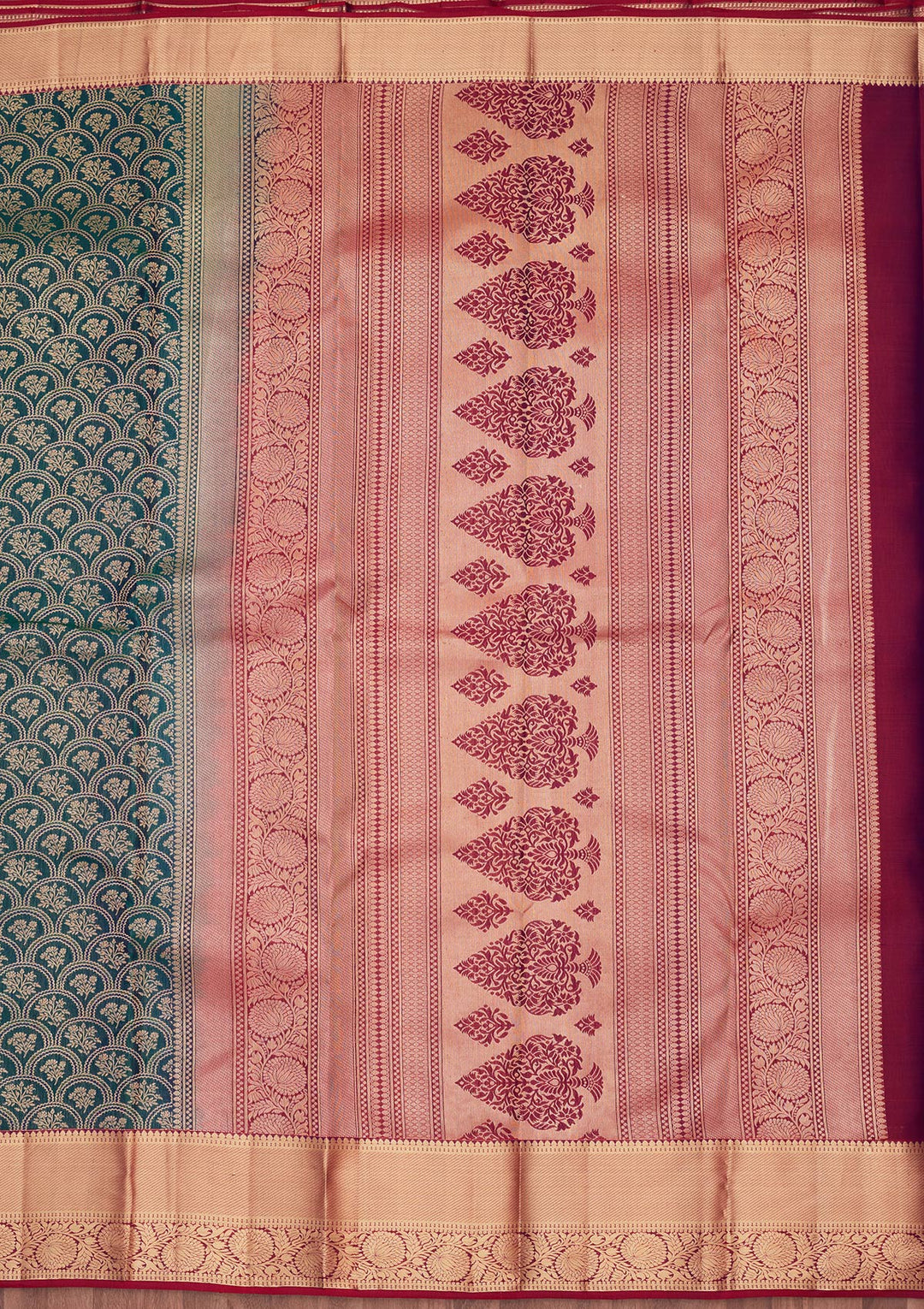 Rama Green Silk Jaal Saree With Matching Blouse Piece