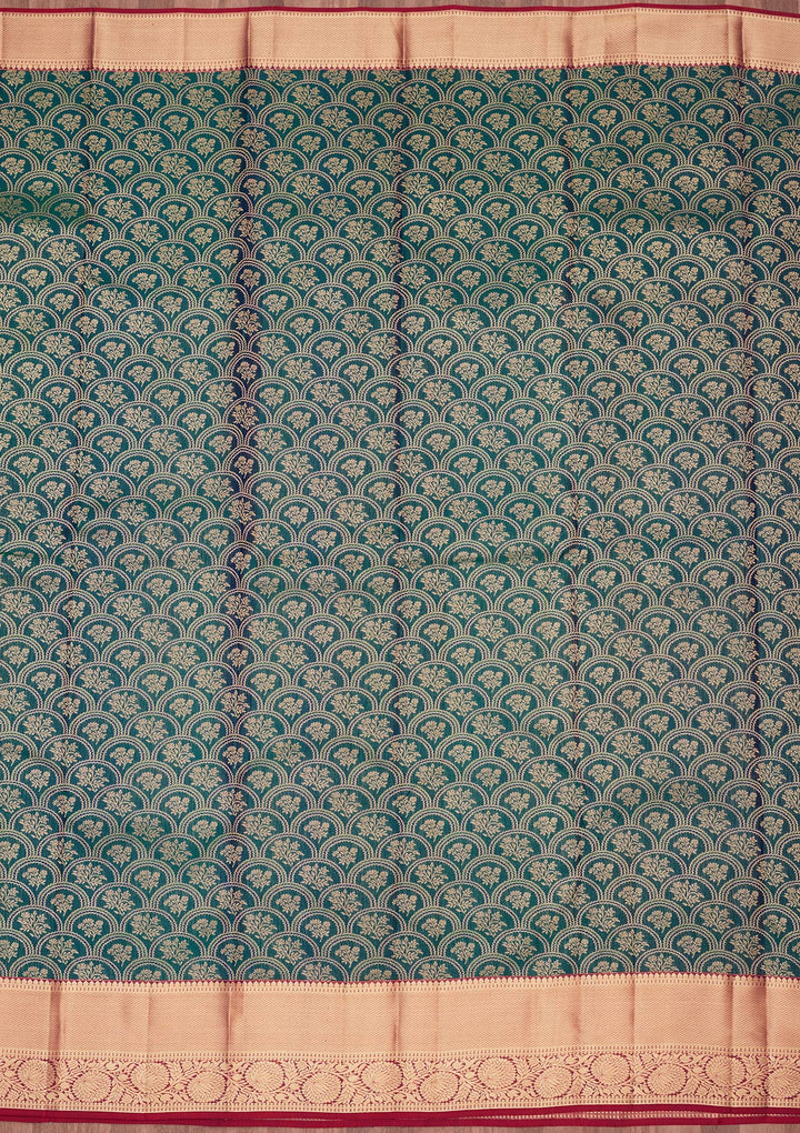 Rama Green Silk Jaal Saree With Matching Blouse Piece