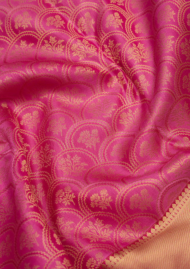 Pink Silk Jaal Gold Zariwork Saree With Matching Blouse Piece