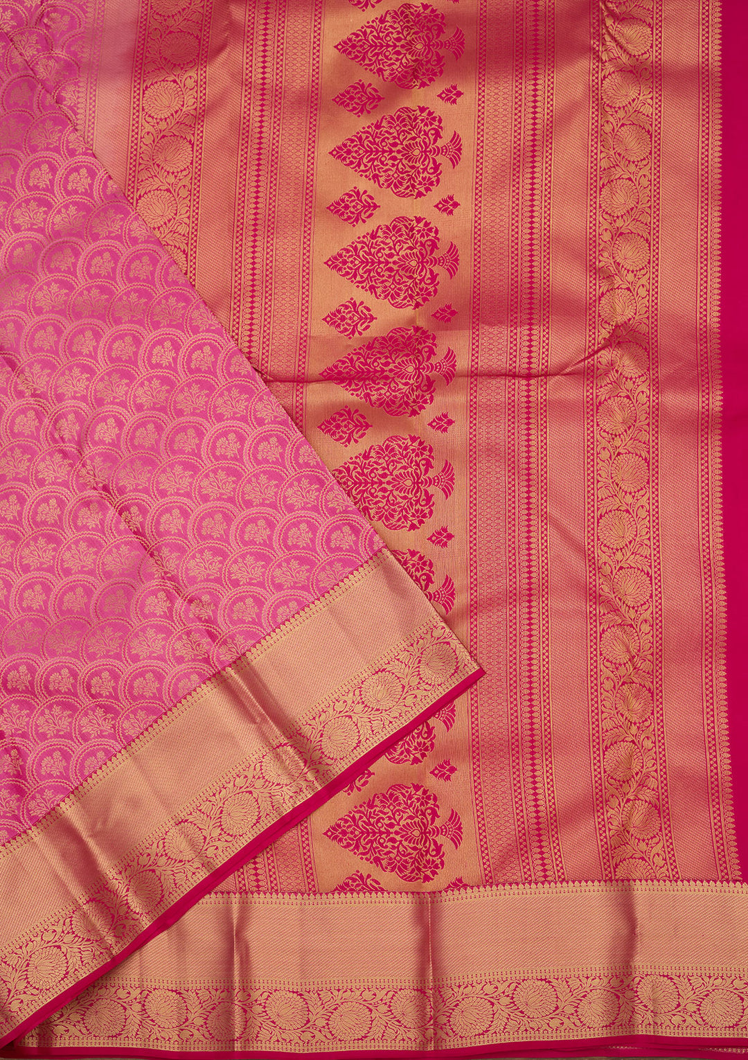 Pink Silk Jaal Gold Zariwork Saree With Matching Blouse Piece