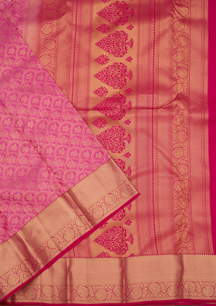 Pink Silk Jaal Gold Zariwork Saree With Matching Blouse Piece