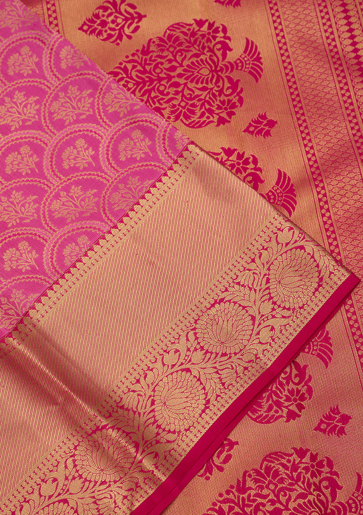 Pink Silk Jaal Gold Zariwork Saree With Matching Blouse Piece