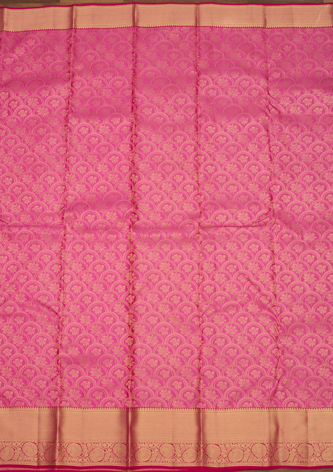 Pink Silk Jaal Gold Zariwork Saree With Matching Blouse Piece