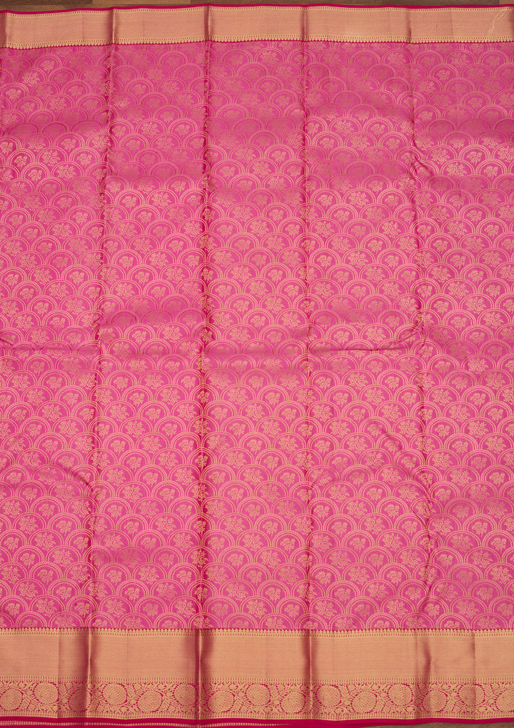 Pink Silk Jaal Gold Zariwork Saree With Matching Blouse Piece