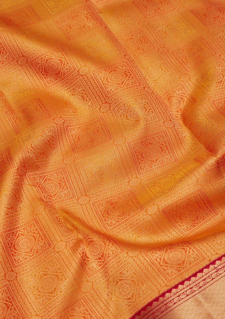 Mustard Yellow Silk Jaal Saree With Matching Blouse Piece