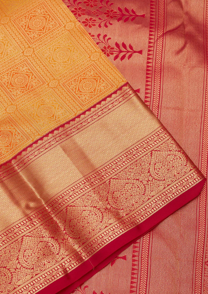 Mustard Yellow Silk Jaal Saree With Matching Blouse Piece