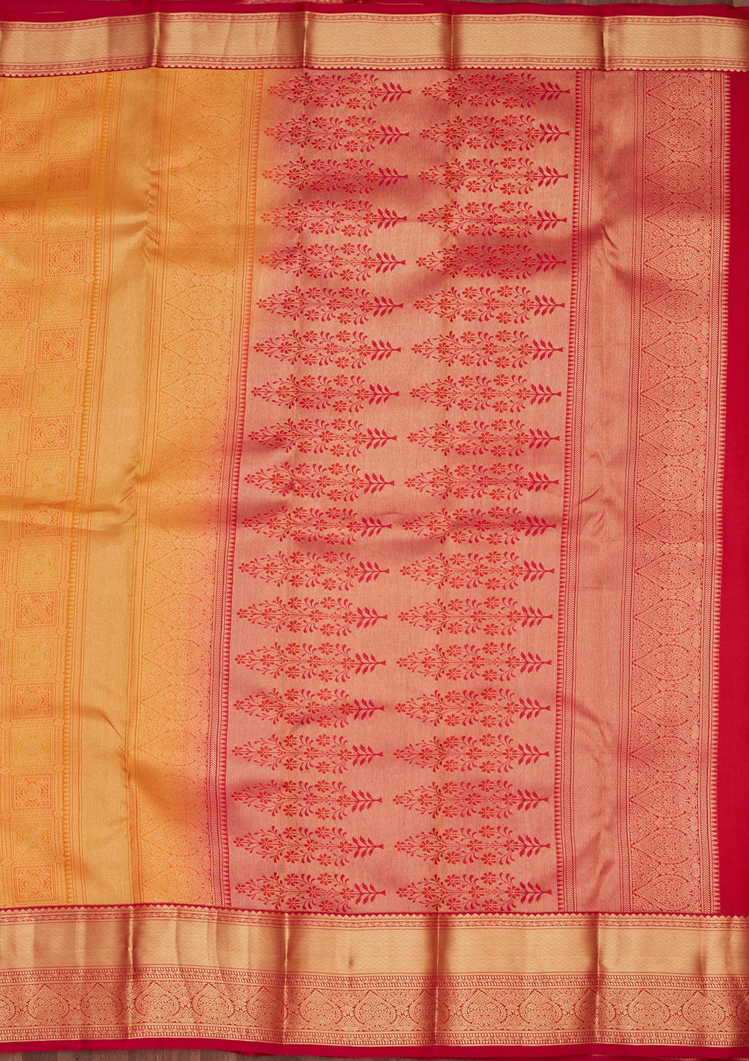 Mustard Yellow Silk Jaal Saree With Matching Blouse Piece