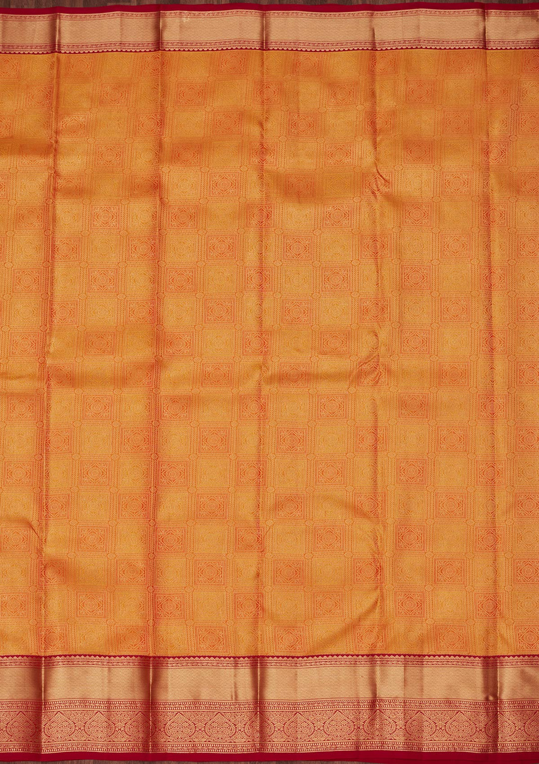 Mustard Yellow Silk Jaal Saree With Matching Blouse Piece