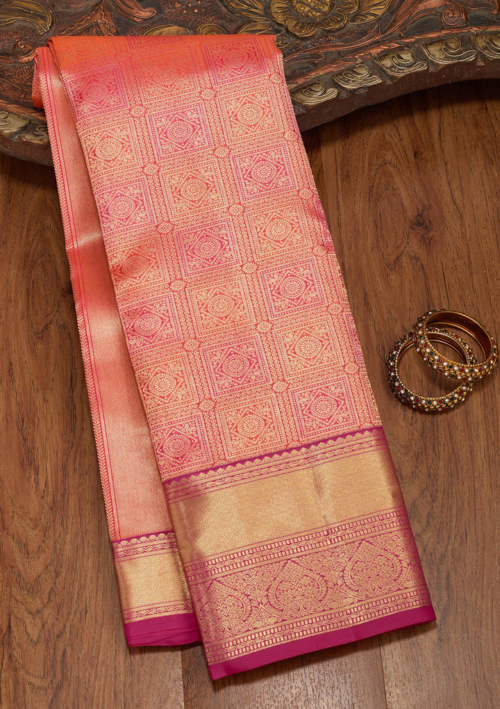 Orange Silk Jaal Saree With Matching Blouse Piece
