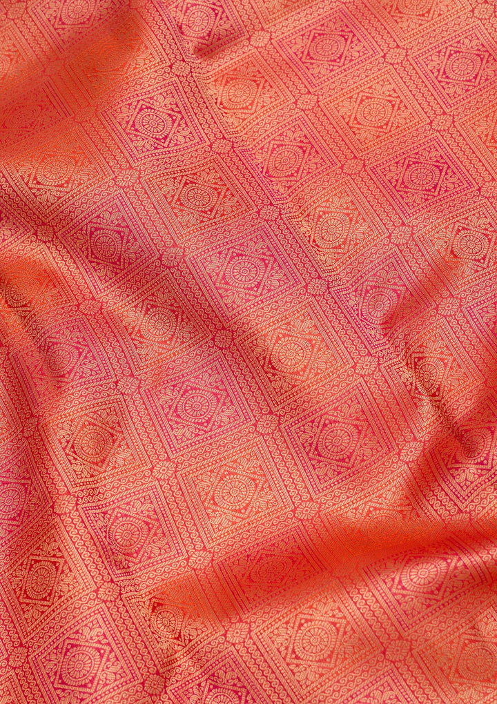 Orange Silk Jaal Saree With Matching Blouse Piece