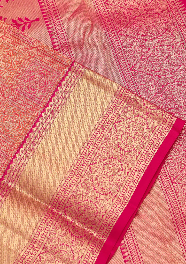 Orange Silk Jaal Saree With Matching Blouse Piece