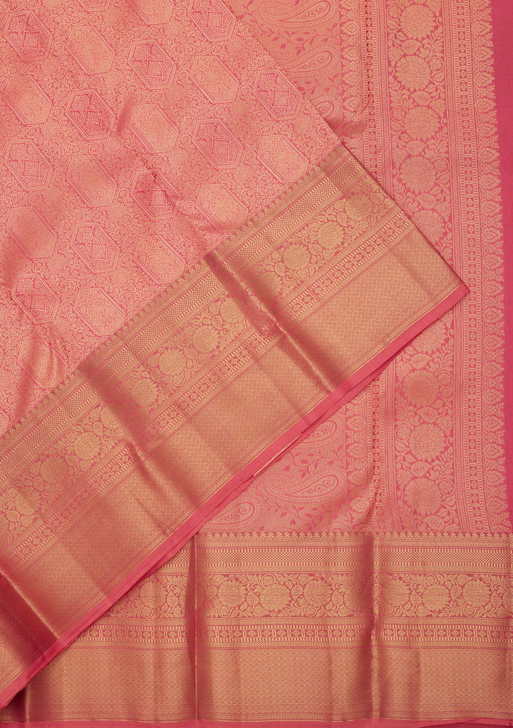 Onion Pink Silk Jaal Saree With Matching Blouse Piece