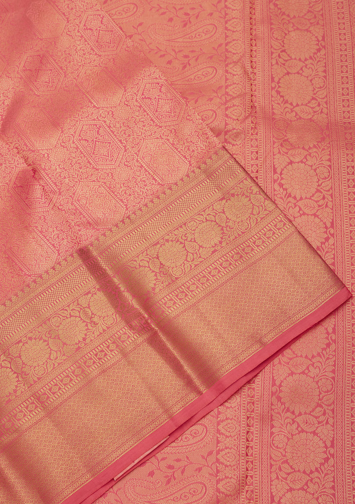 Onion Pink Silk Jaal Saree With Matching Blouse Piece