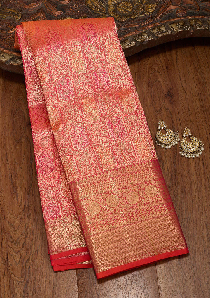 Orange Silk Jaal Saree With Matching Blouse Piece