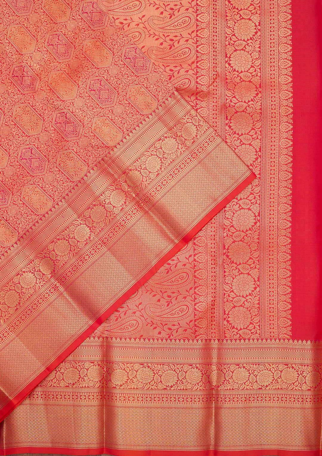 Orange Silk Jaal Saree With Matching Blouse Piece