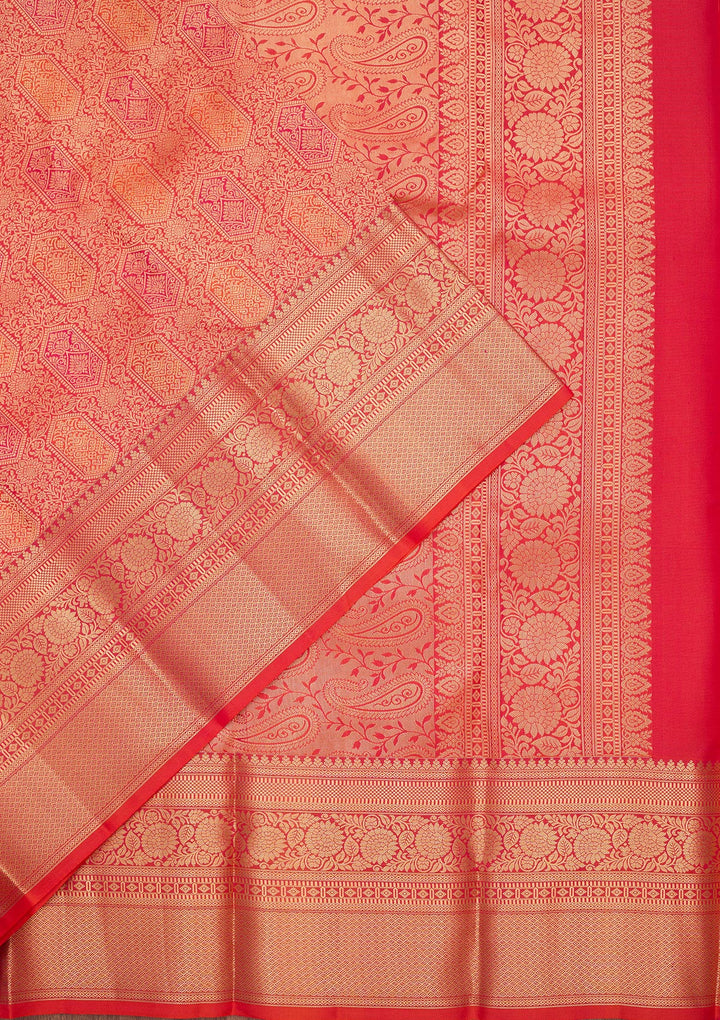 Orange Silk Jaal Saree With Matching Blouse Piece