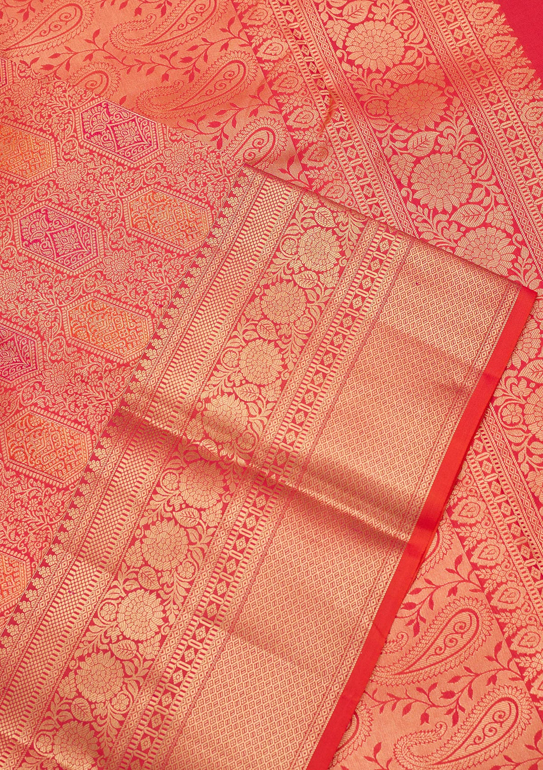 Orange Silk Jaal Saree With Matching Blouse Piece