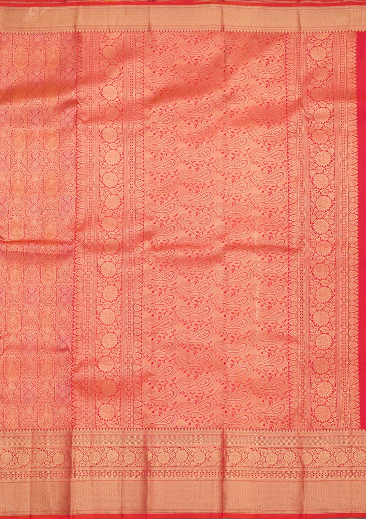 Orange Silk Jaal Saree With Matching Blouse Piece