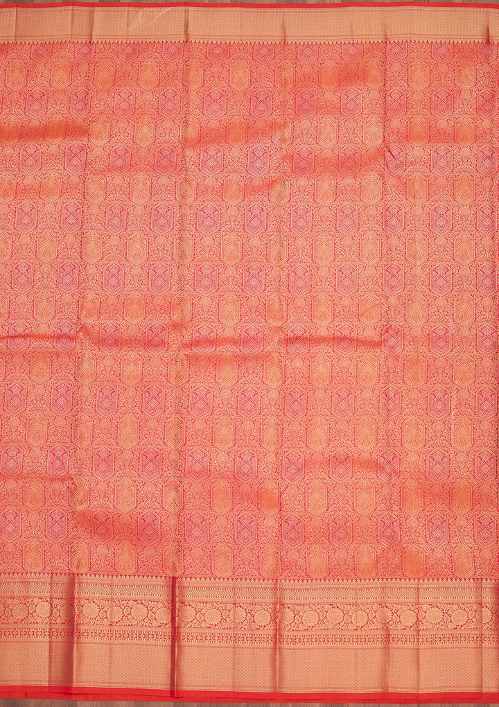 Orange Silk Jaal Saree With Matching Blouse Piece