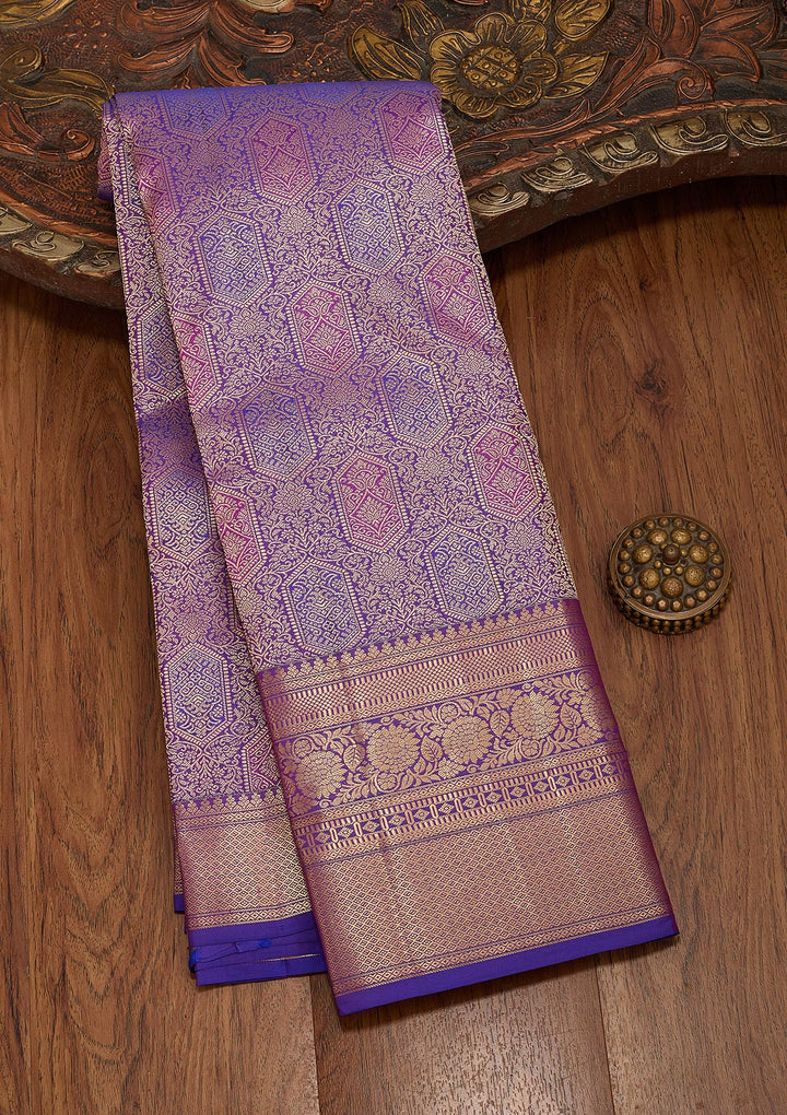 Royal Blue Silk Jaal Saree With Matching Blouse Piece