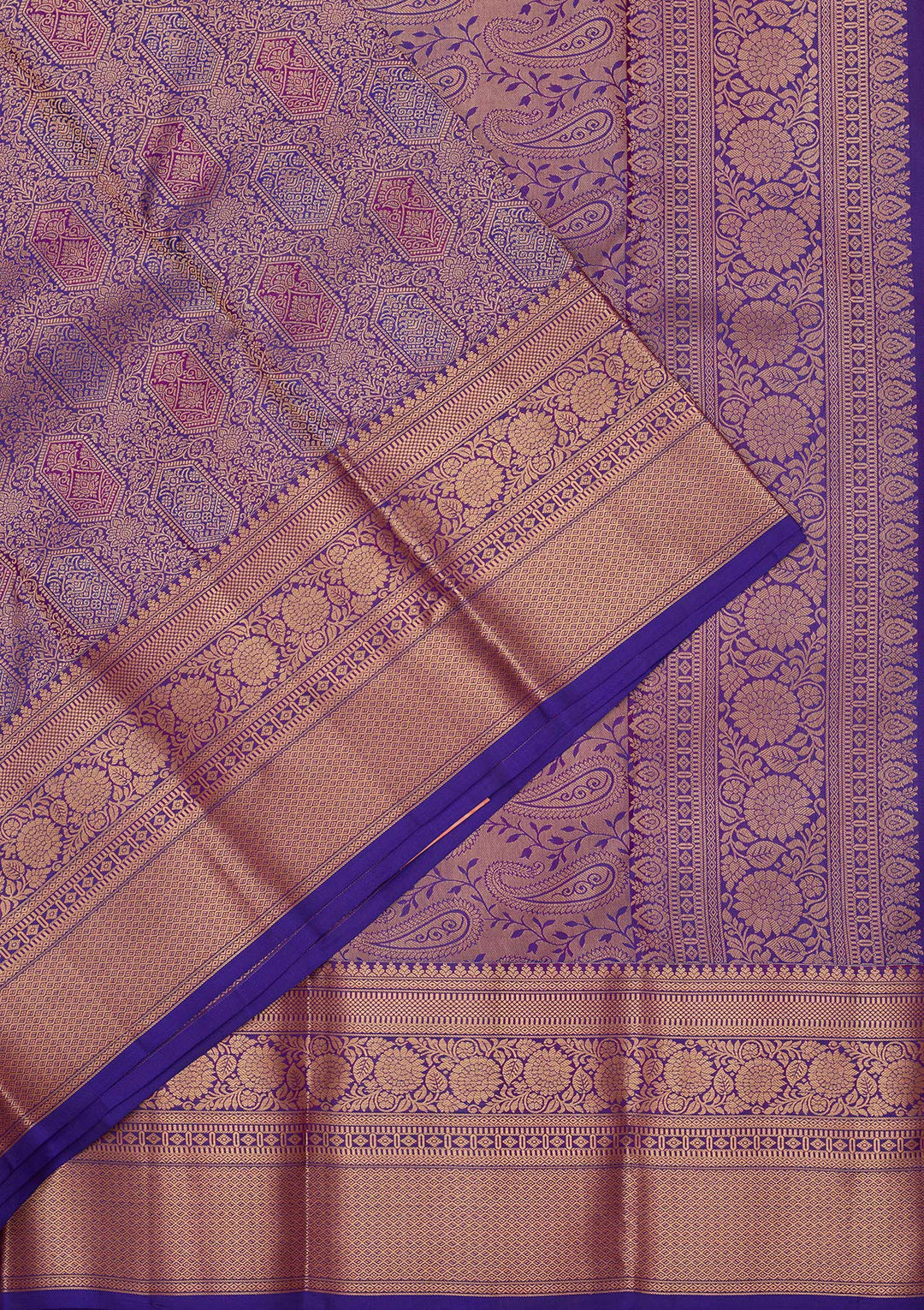 Royal Blue Silk Jaal Saree With Matching Blouse Piece