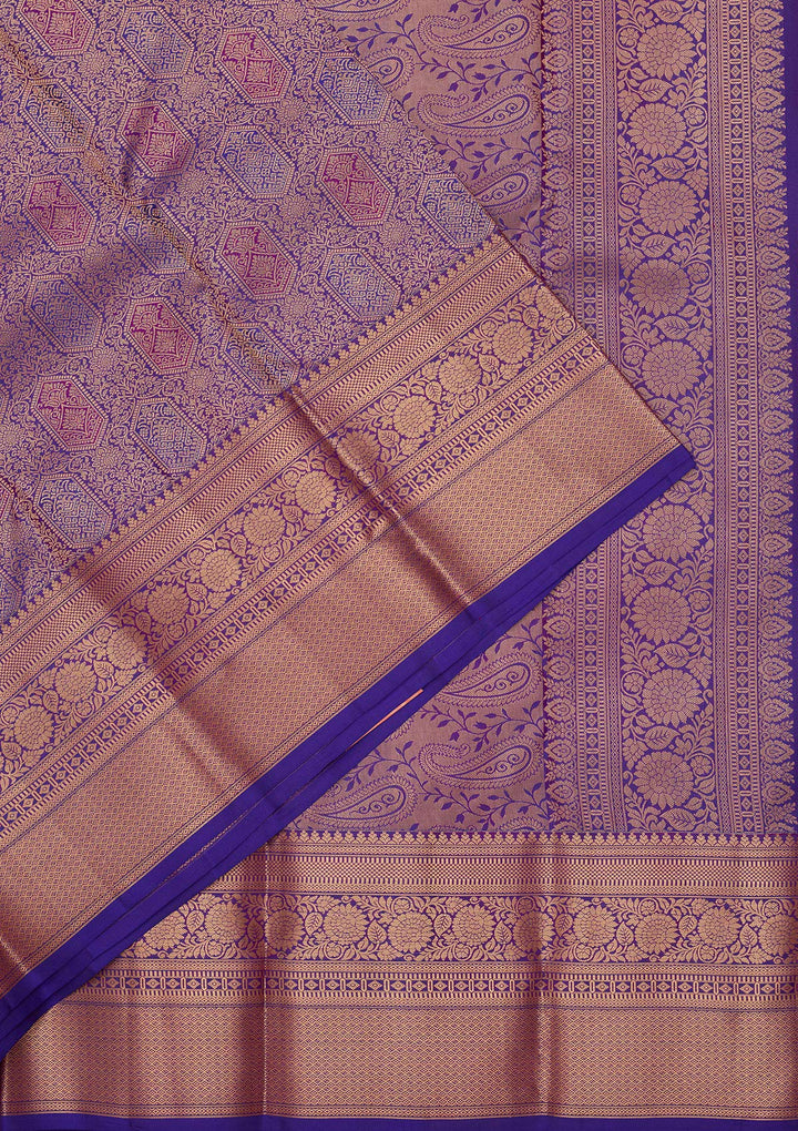 Royal Blue Silk Jaal Saree With Matching Blouse Piece
