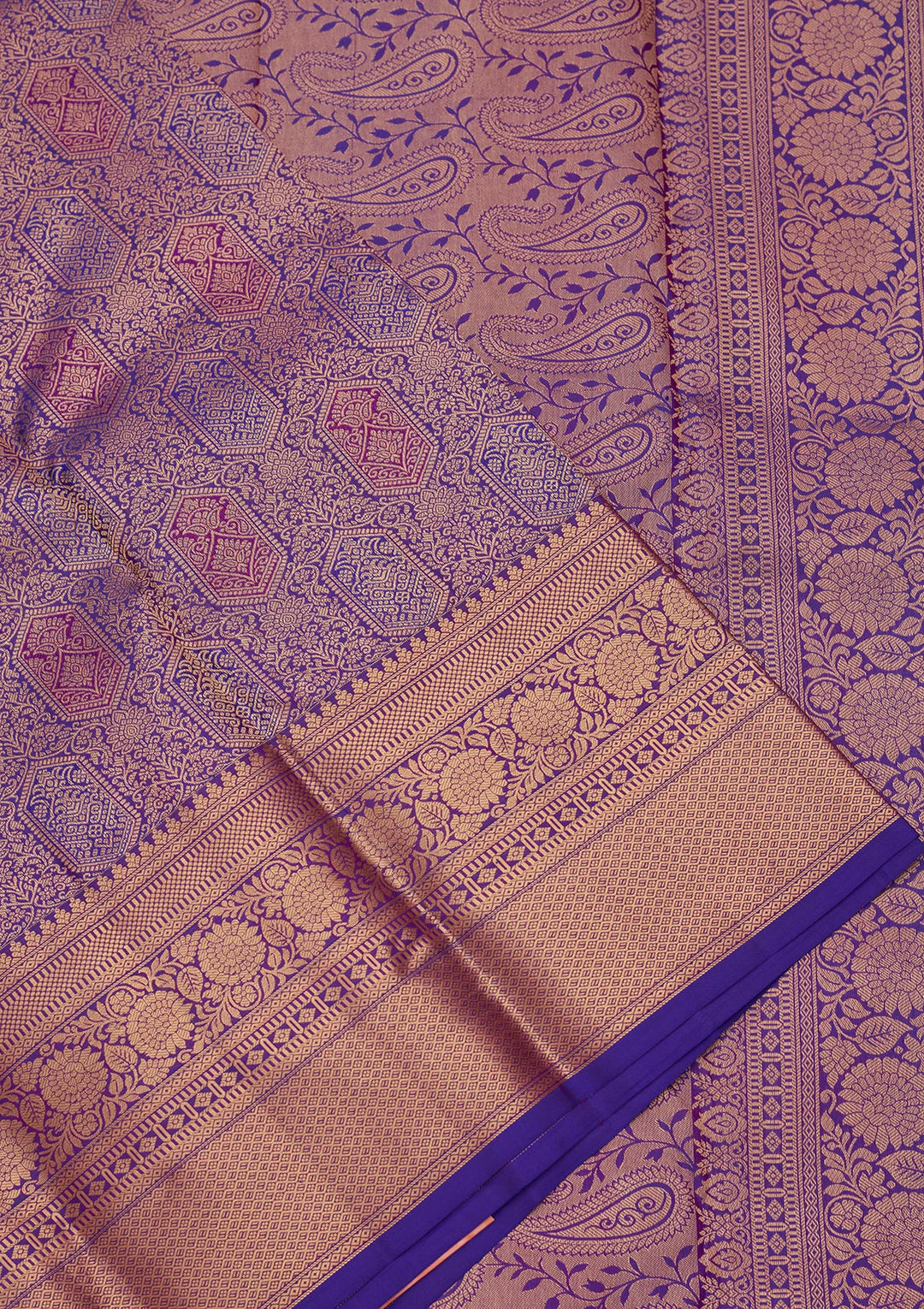 Royal Blue Silk Jaal Saree With Matching Blouse Piece