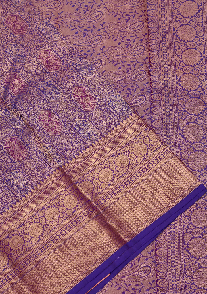 Royal Blue Silk Jaal Saree With Matching Blouse Piece