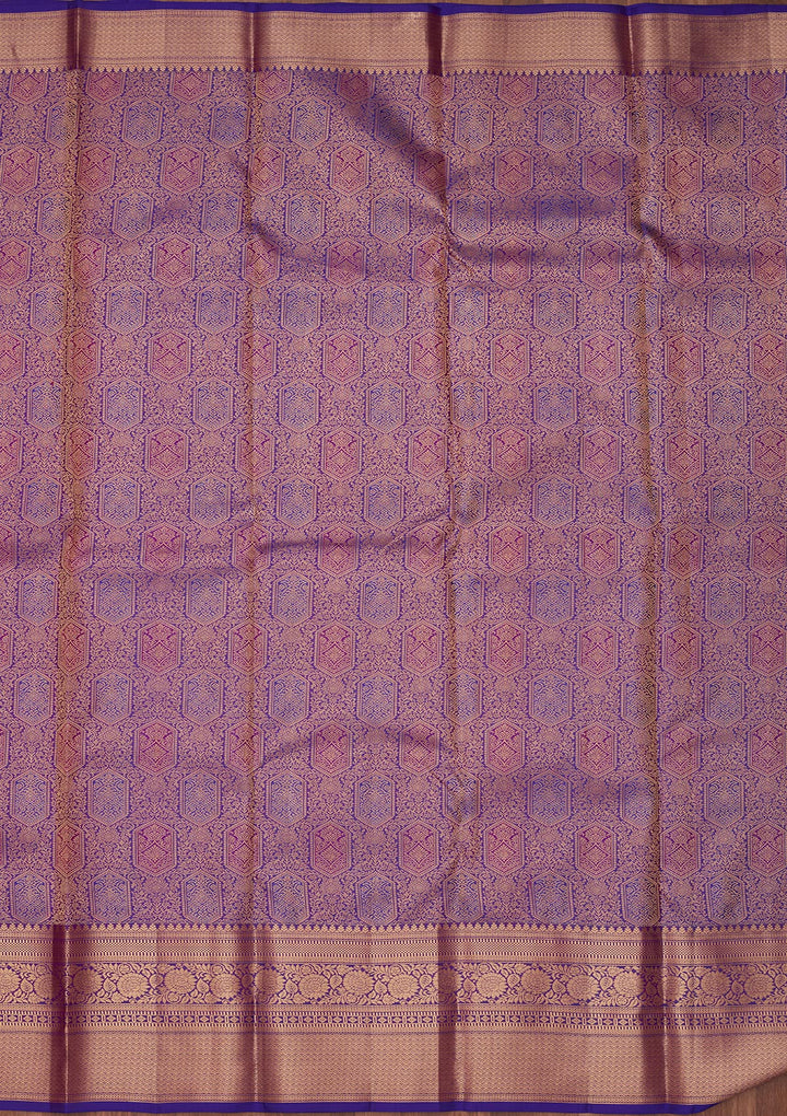 Royal Blue Silk Jaal Saree With Matching Blouse Piece