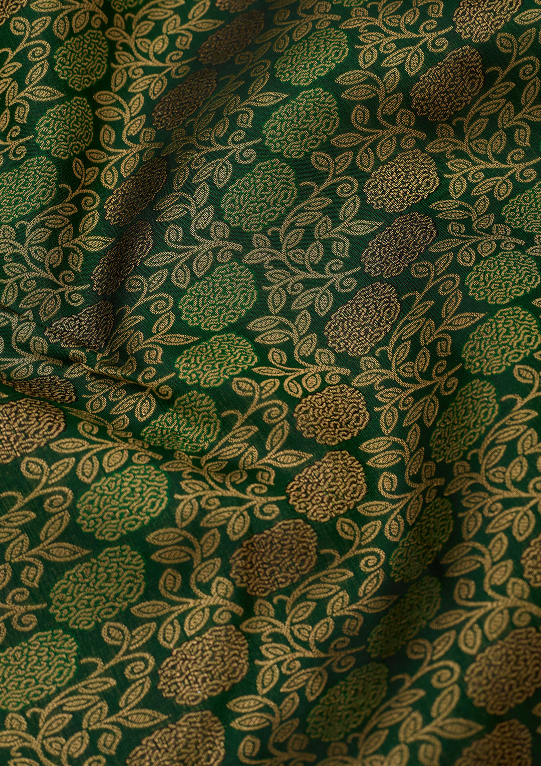 Bottle Green Pure Silk Jaal Zariwork Saree With Matching Blouse Piece