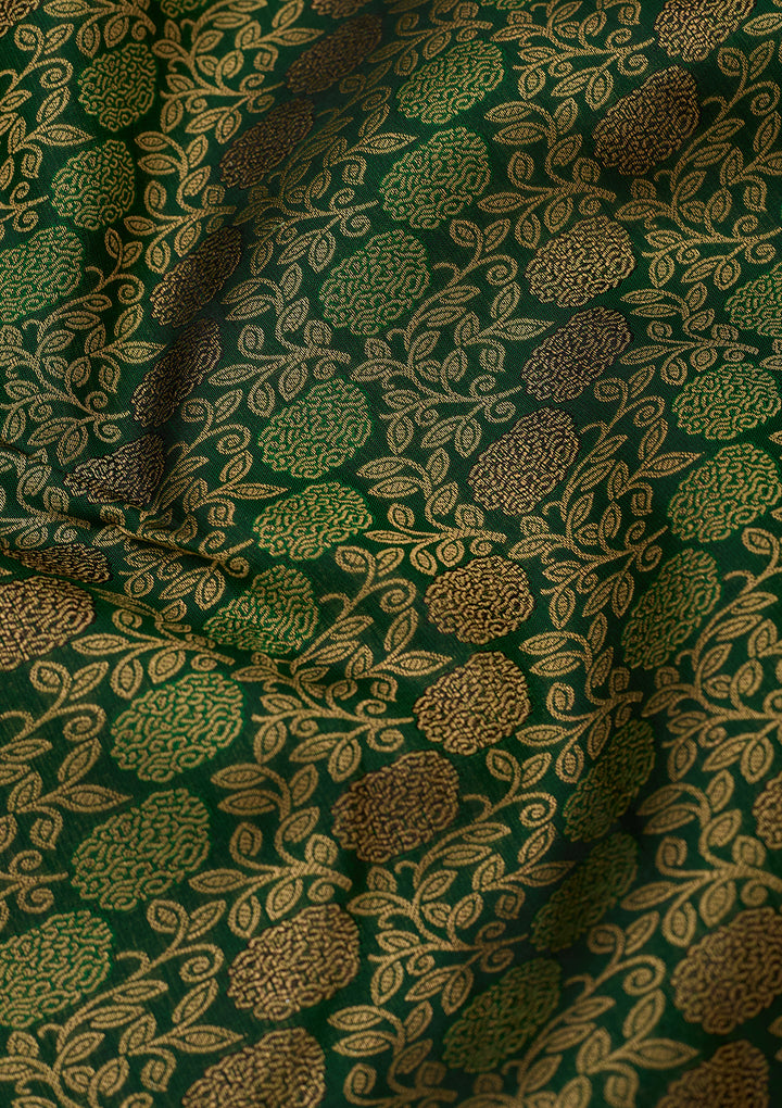 Bottle Green Pure Silk Jaal Zariwork Saree With Matching Blouse Piece