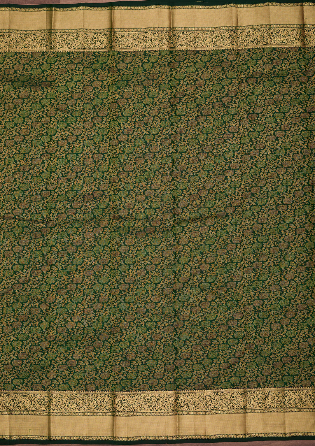 Bottle Green Pure Silk Jaal Zariwork Saree With Matching Blouse Piece