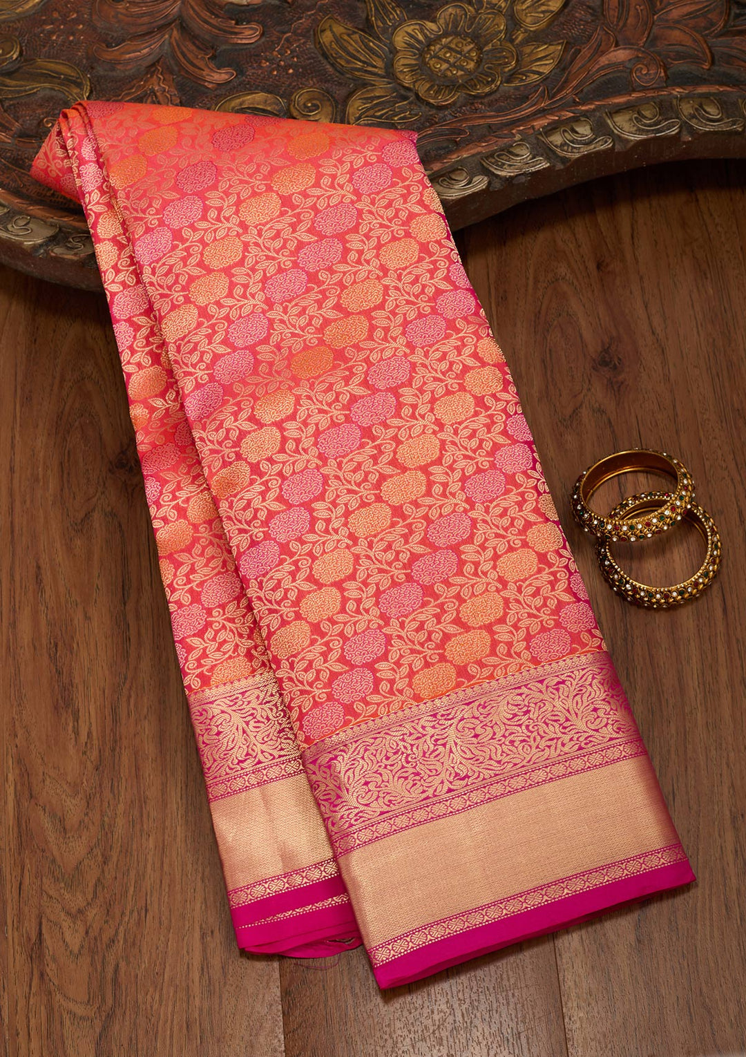Orange Silk Jaal Saree With Matching Blouse Piece