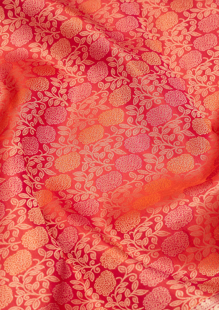 Orange Silk Jaal Saree With Matching Blouse Piece