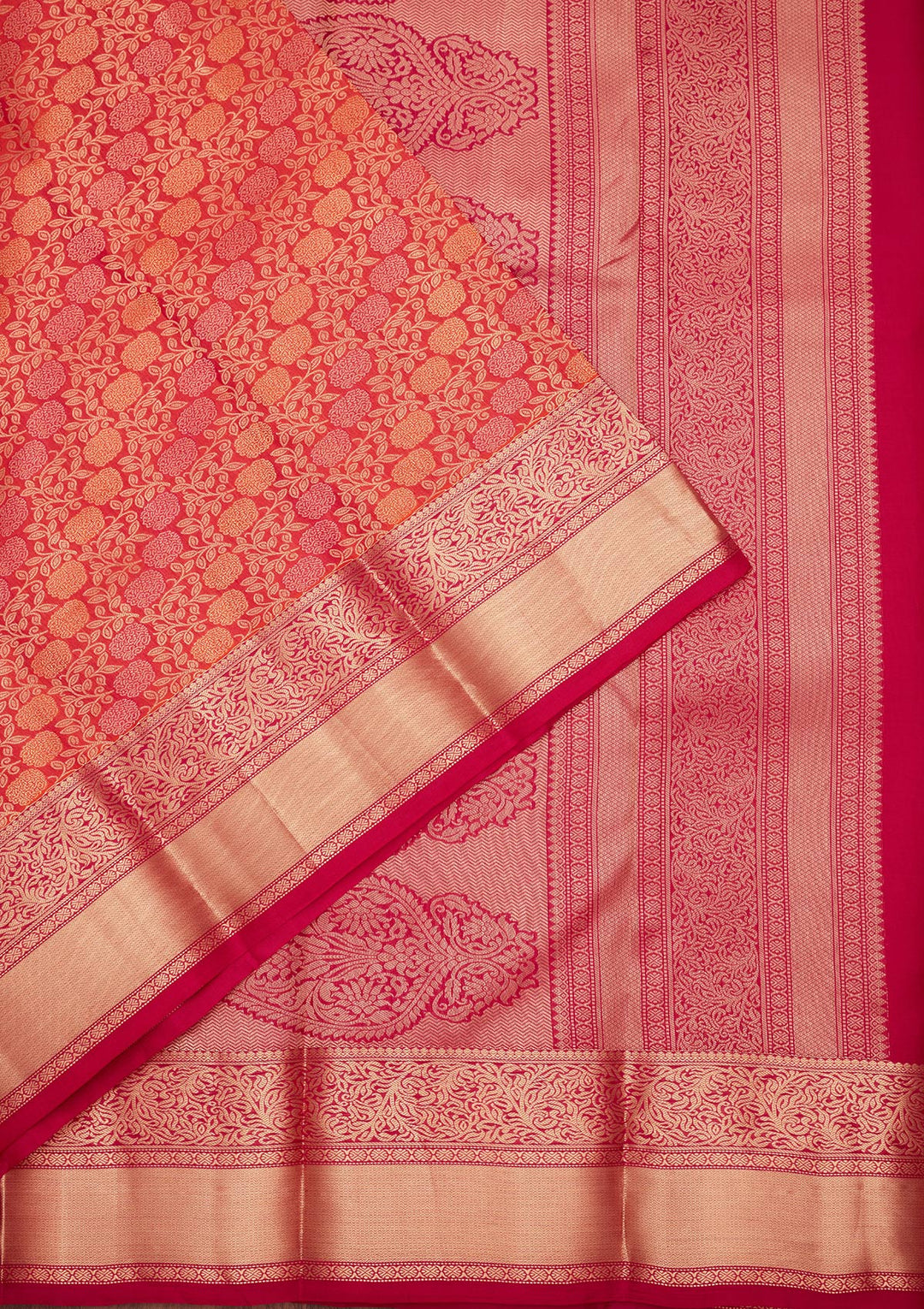 Orange Silk Jaal Saree With Matching Blouse Piece
